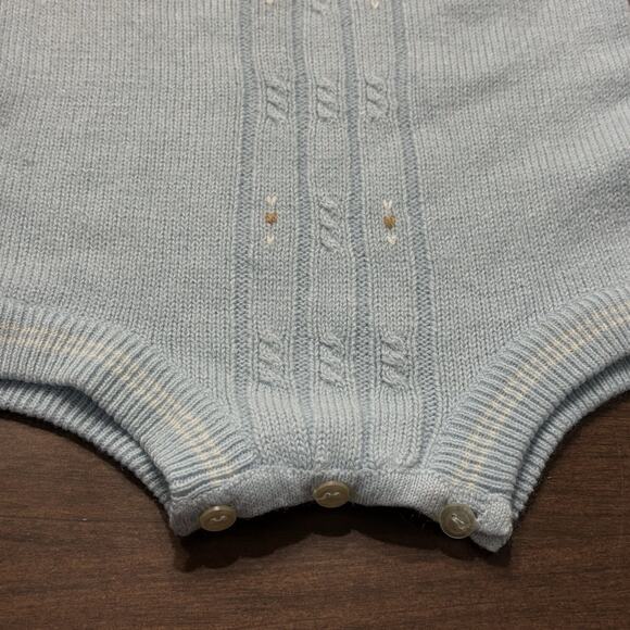 Vtg Italy Knit Romper Baby Blue One Piece Sz 3m mittens Strawbridge & Clothier - Picture 3 of 11